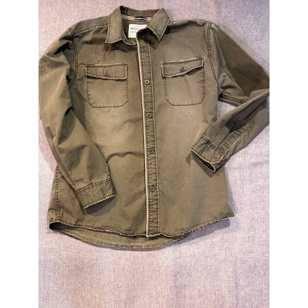 Large Nautica Jeans Co military green button-down with front pockets
